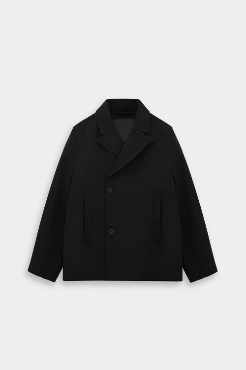 SHORT MELTON BLACK COAT - 1