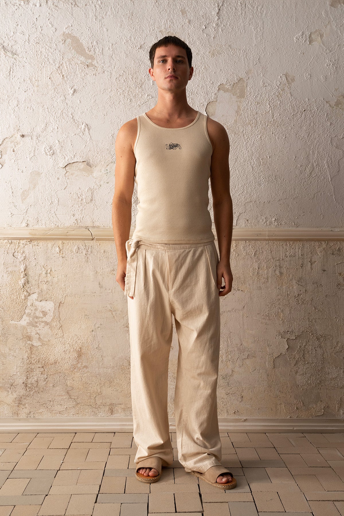 Belt Detailed Bohemian Beige Trousers