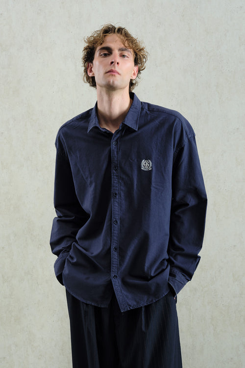 NAVY BLUE OXFORD EMBROIDERED SHIRT - 1
