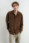 OVERSIZE DRAPED VELVET BROWN SHIRT