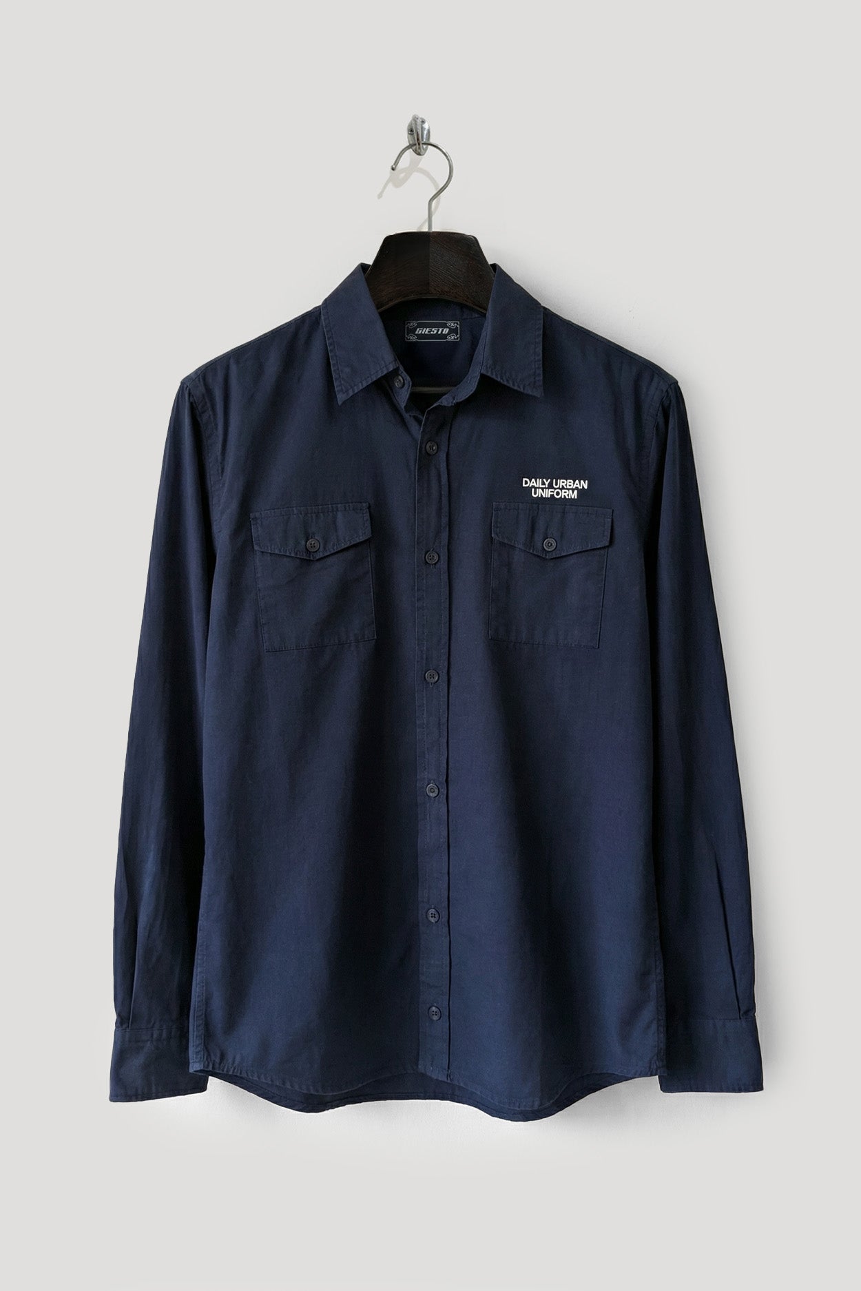 NAVY BLUE EMBROIDERED SHIRT WITH DOUBLE POCKETS