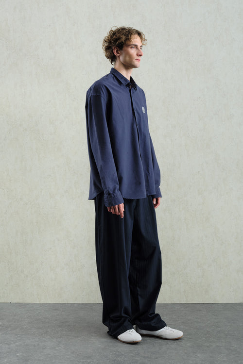 NAVY BLUE OXFORD EMBROIDERED SHIRT - 4