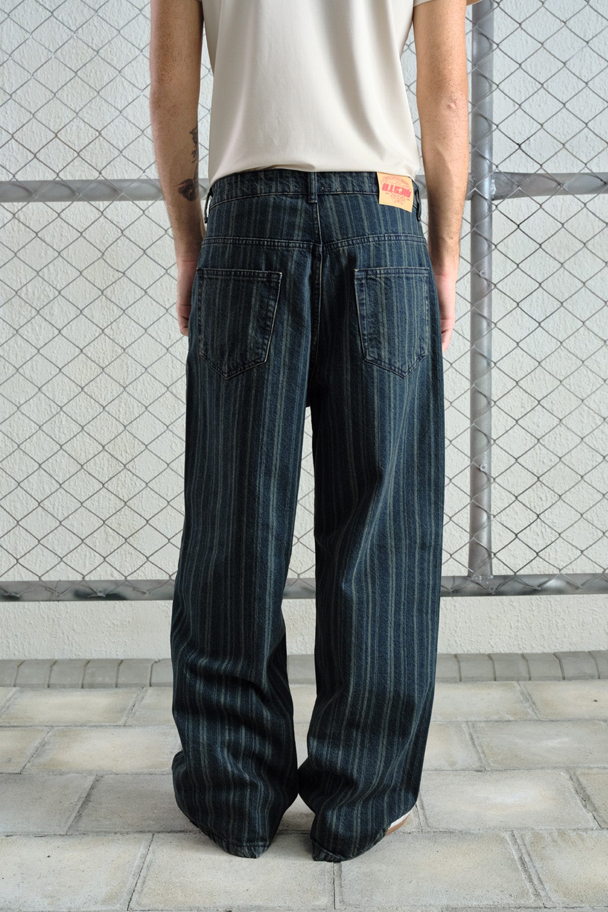 ÇİZGİLİ BAGGY LACİVERT JEAN