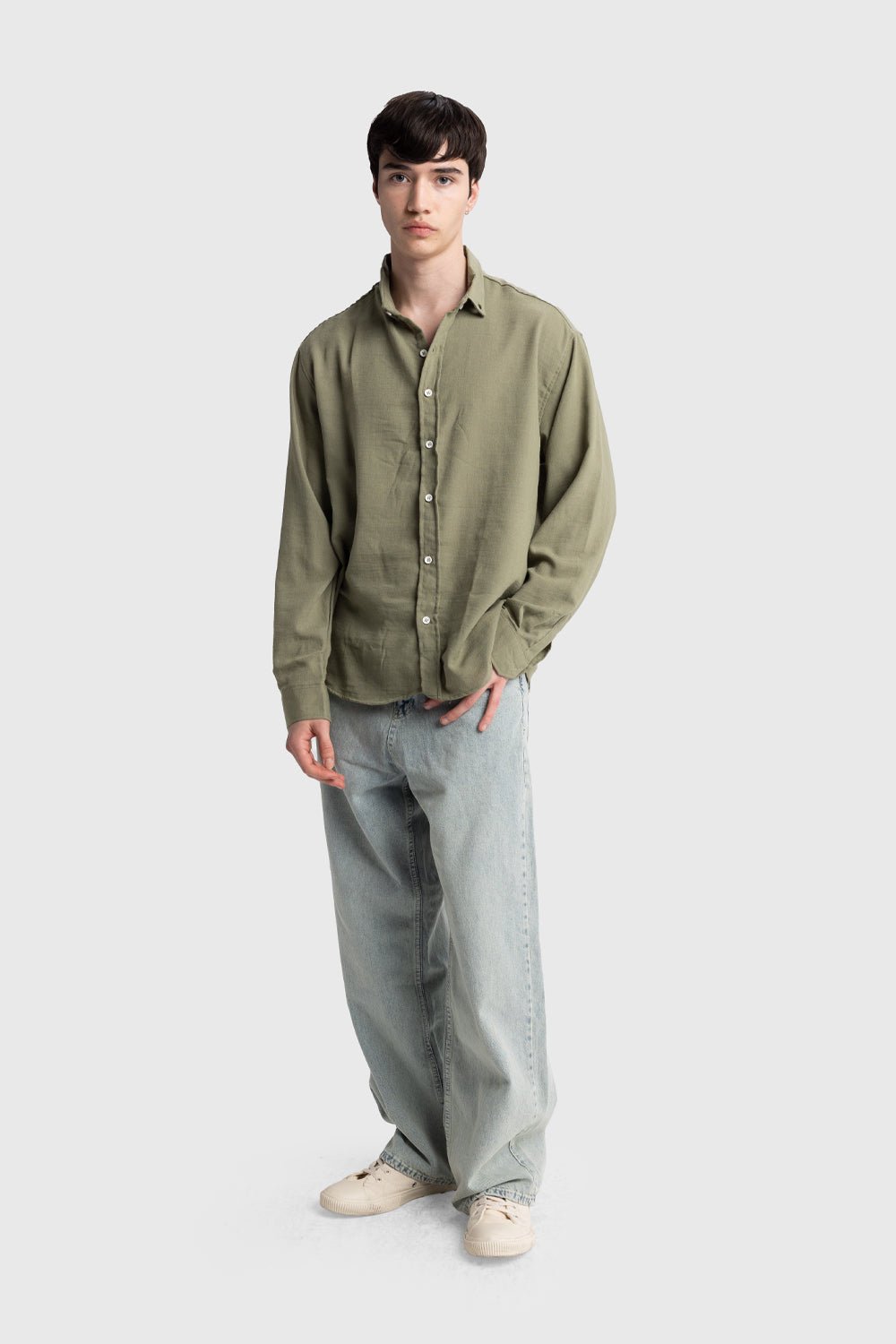 OVERSIZED DRAPED SHIRT - KHAKI
