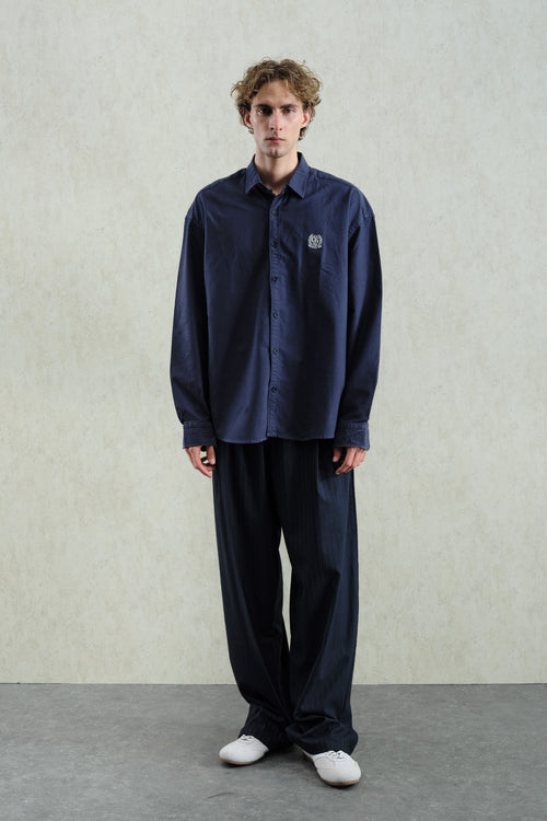 NAVY BLUE OXFORD EMBROIDERED SHIRT - 5