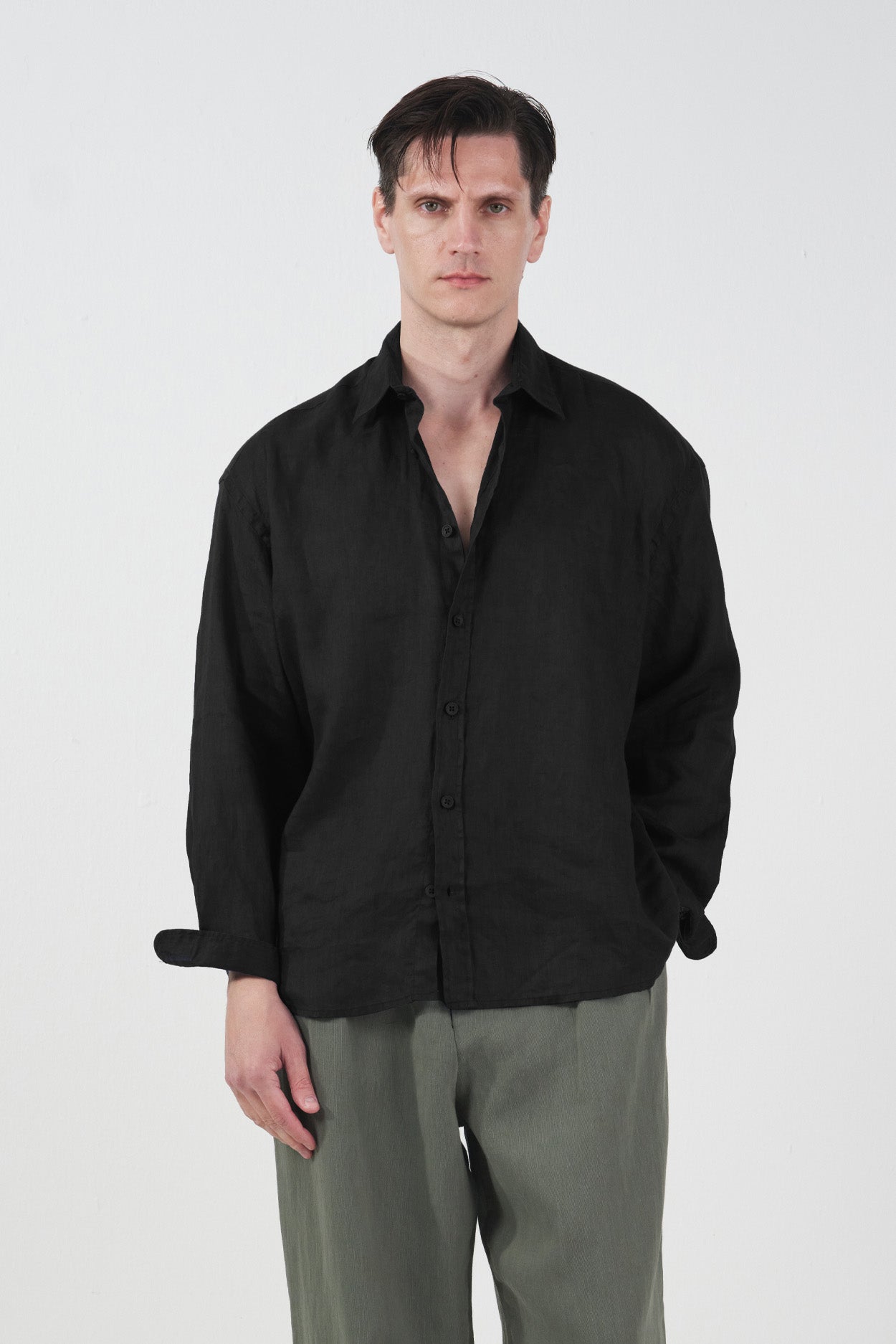 %100 KETEN OVERSIZE SİYAH GÖMLEK