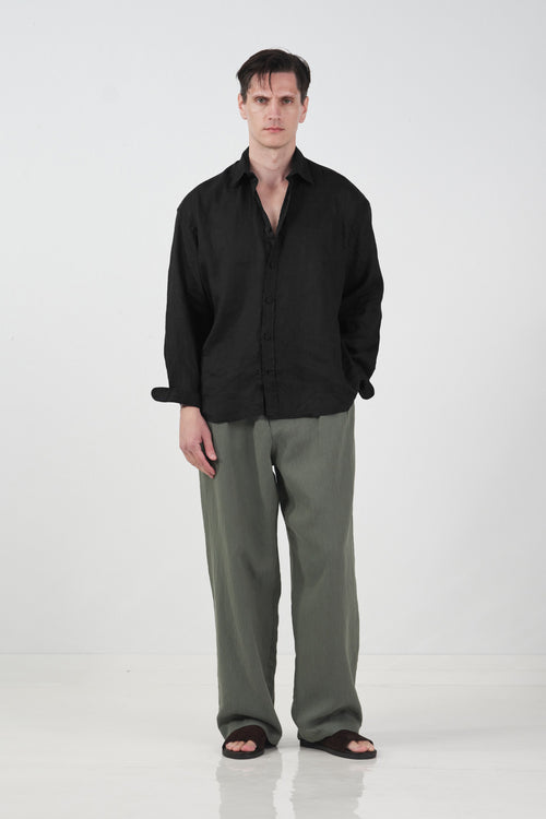 100% LINEN OVERSIZE BLACK SHIRT