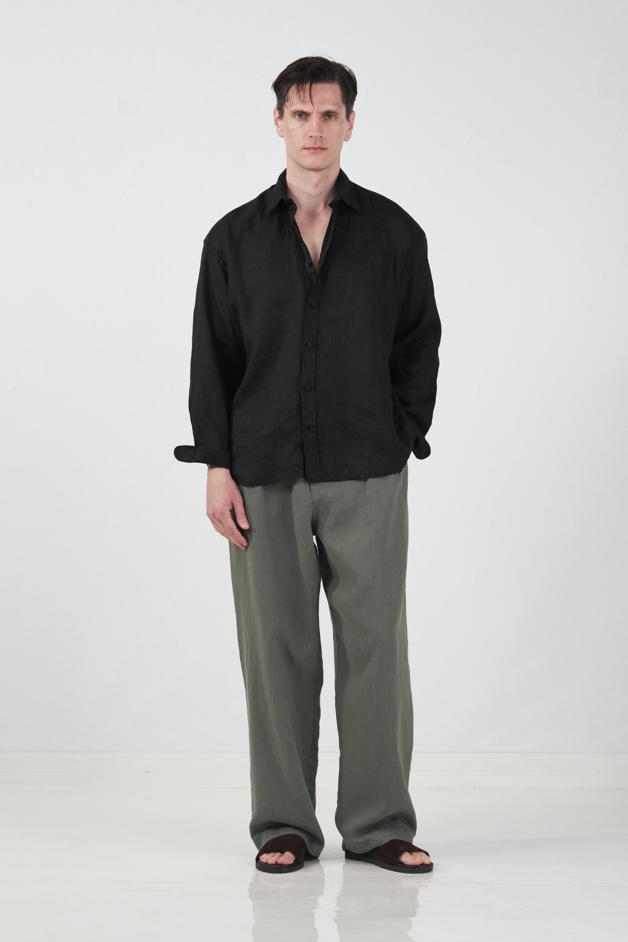 %100 KETEN OVERSIZE SİYAH GÖMLEK