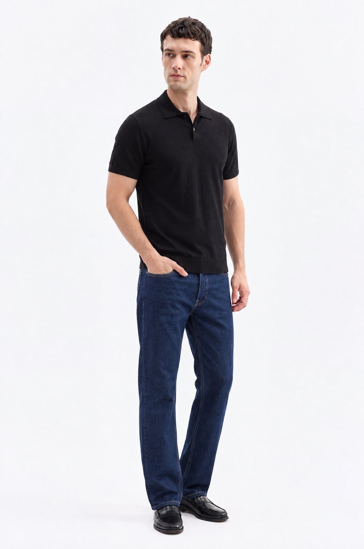 POLO YAKA SİYAH TRİKO T-SHIRT - 1