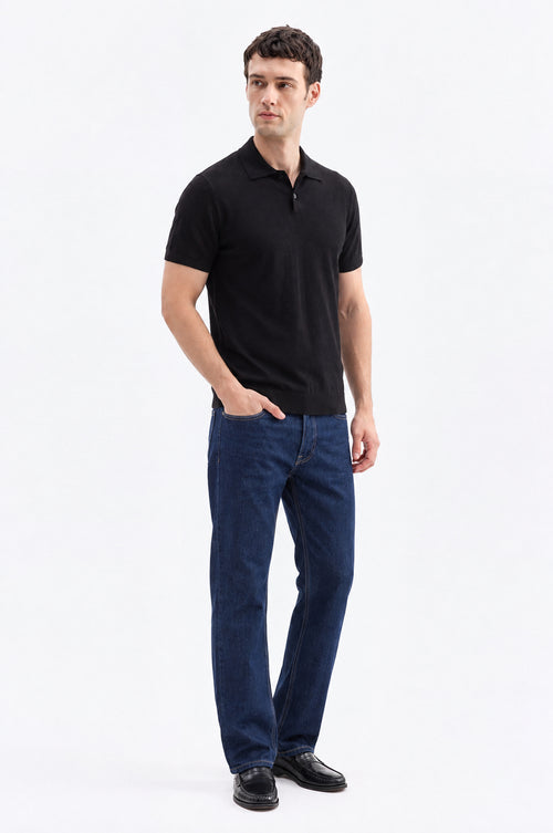 POLO YAKA SİYAH TRİKO T-SHIRT - 1