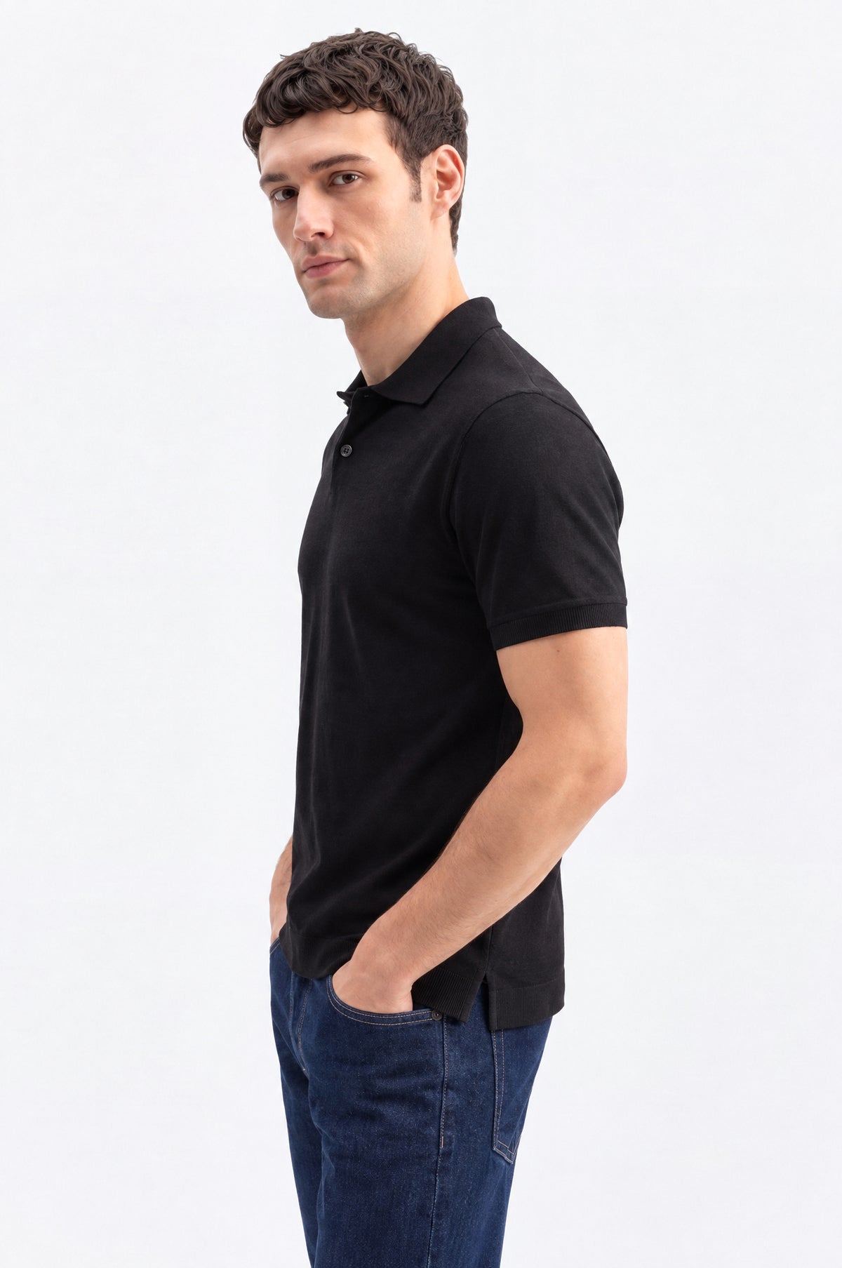 POLO YAKA SİYAH TRİKO T-SHIRT - 2