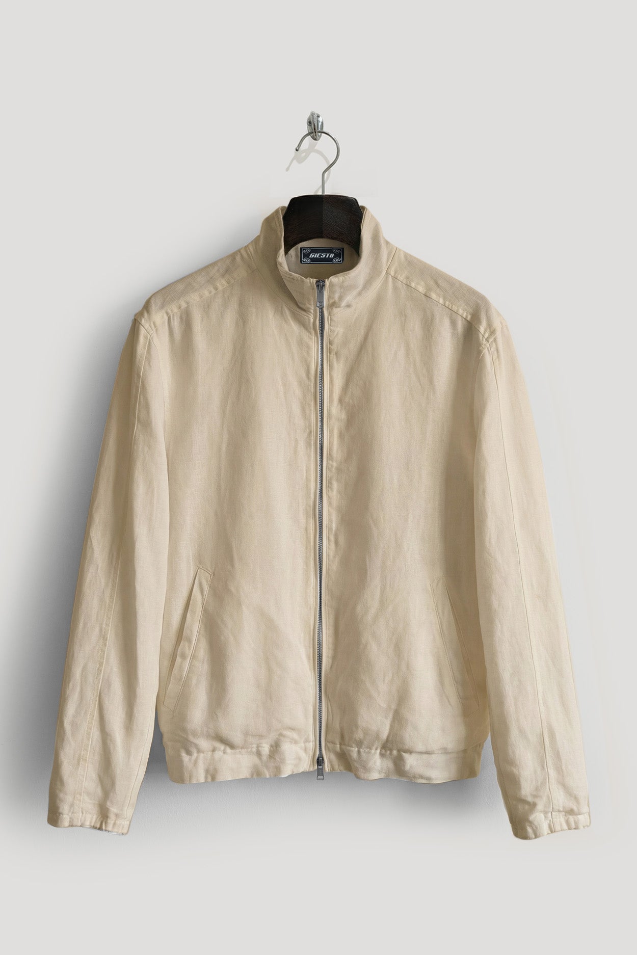ZIP-UP REGULAR FIT BEIGE LINEN JACKET