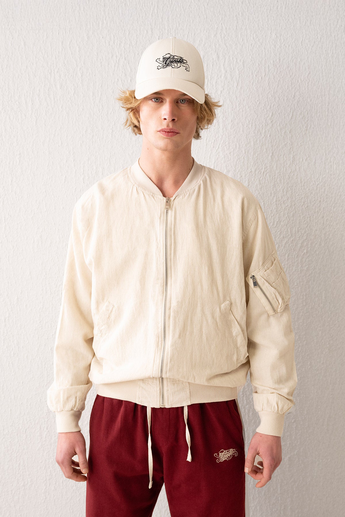 LINEN BOMBER BEIGE JACKET