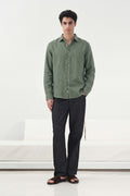 OVERSIZE DÖKÜMLÜ HAKİ FRESH KETEN GÖMLEK