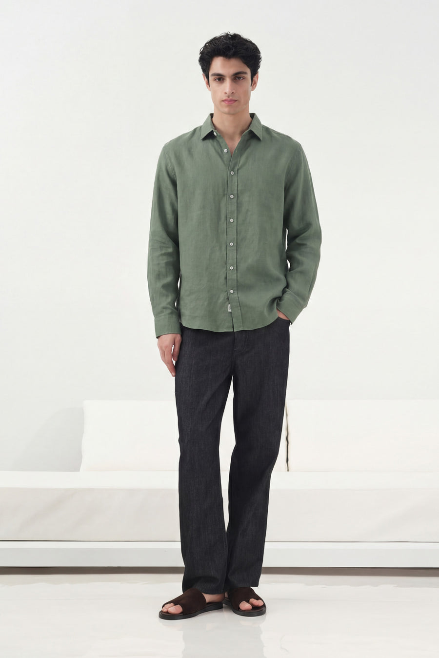 OVERSIZE DÖKÜMLÜ HAKİ FRESH KETEN GÖMLEK