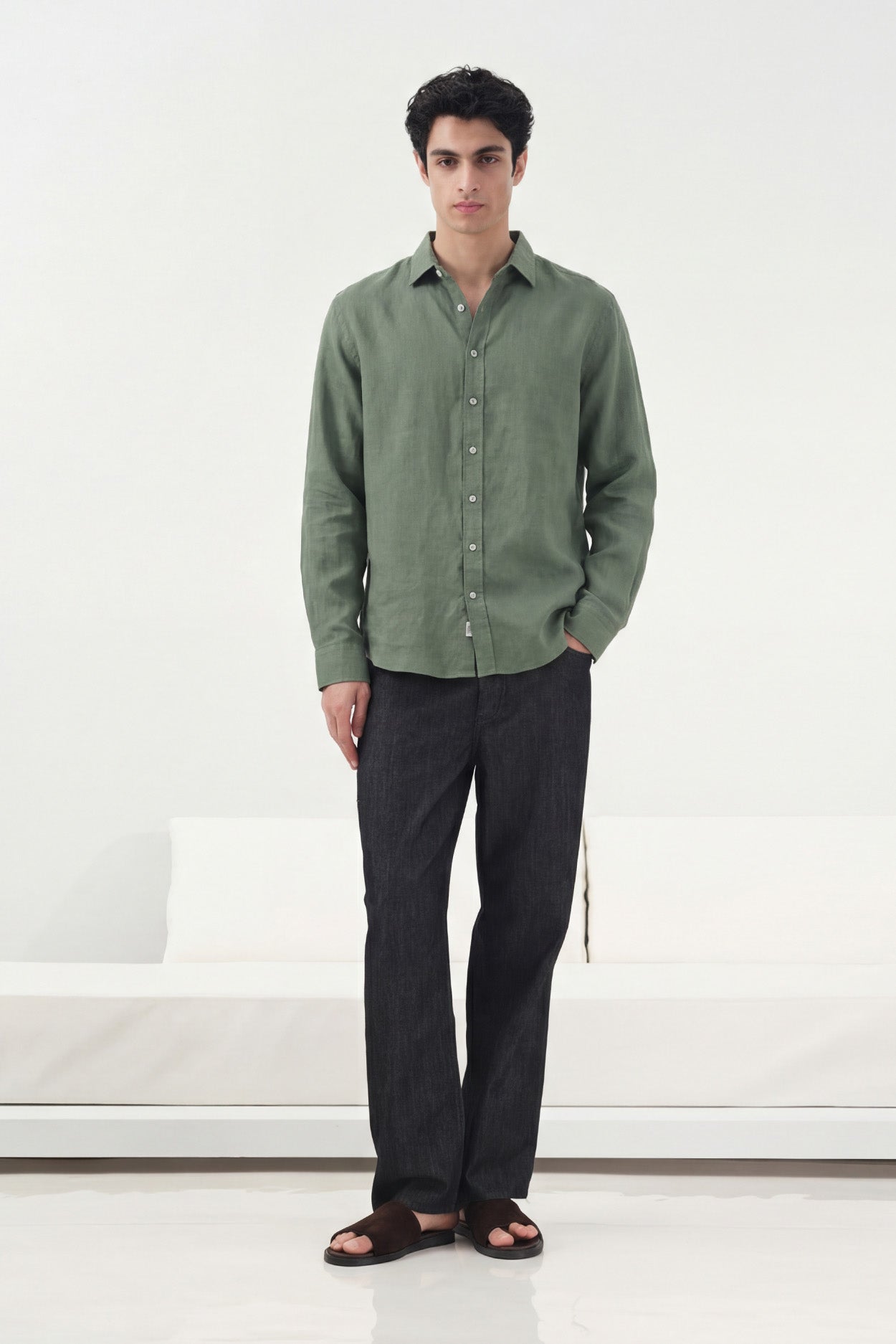 OVERSIZE DÖKÜMLÜ HAKİ FRESH KETEN GÖMLEK