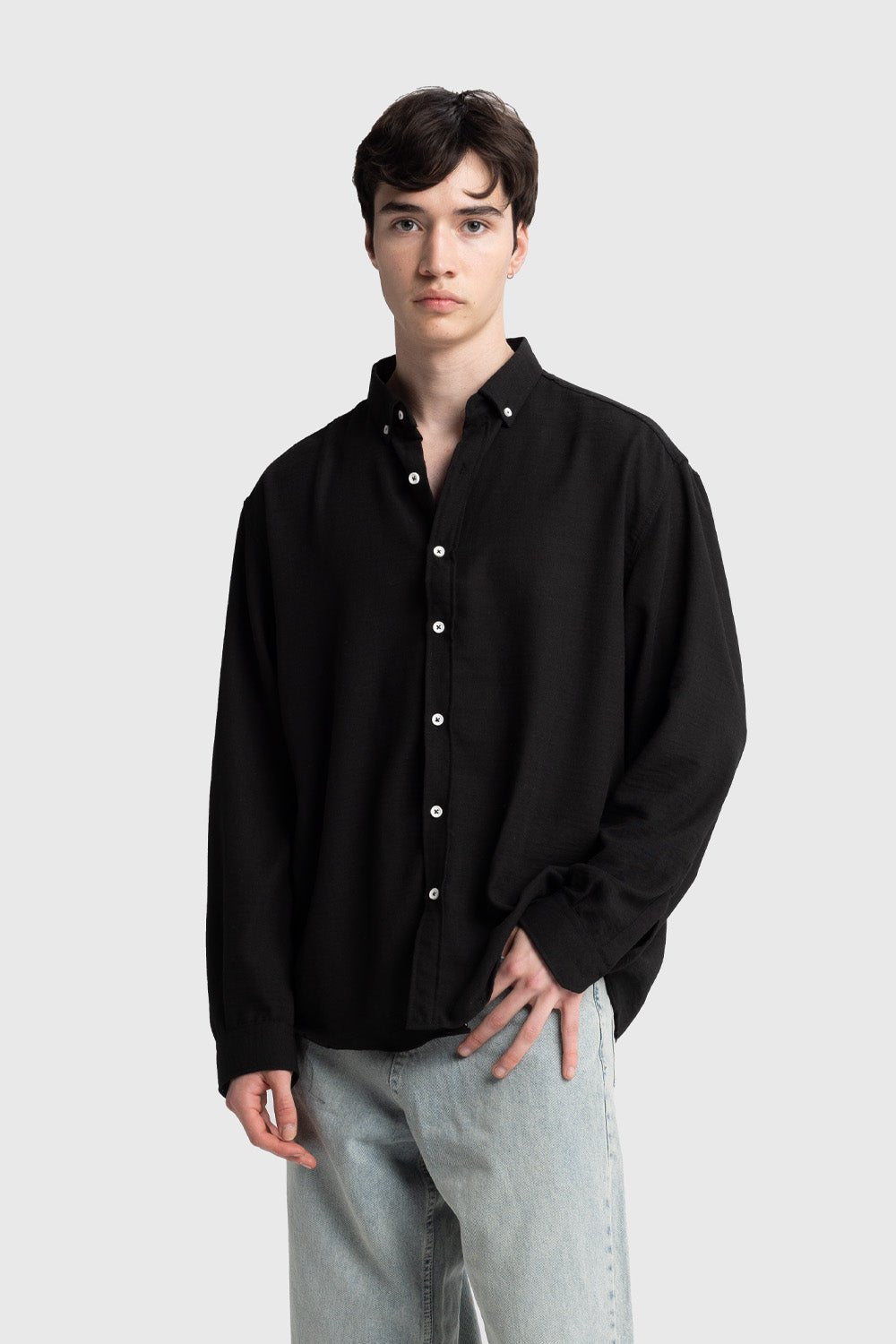 OVERSIZED DRAPED SHIRT - BLACK