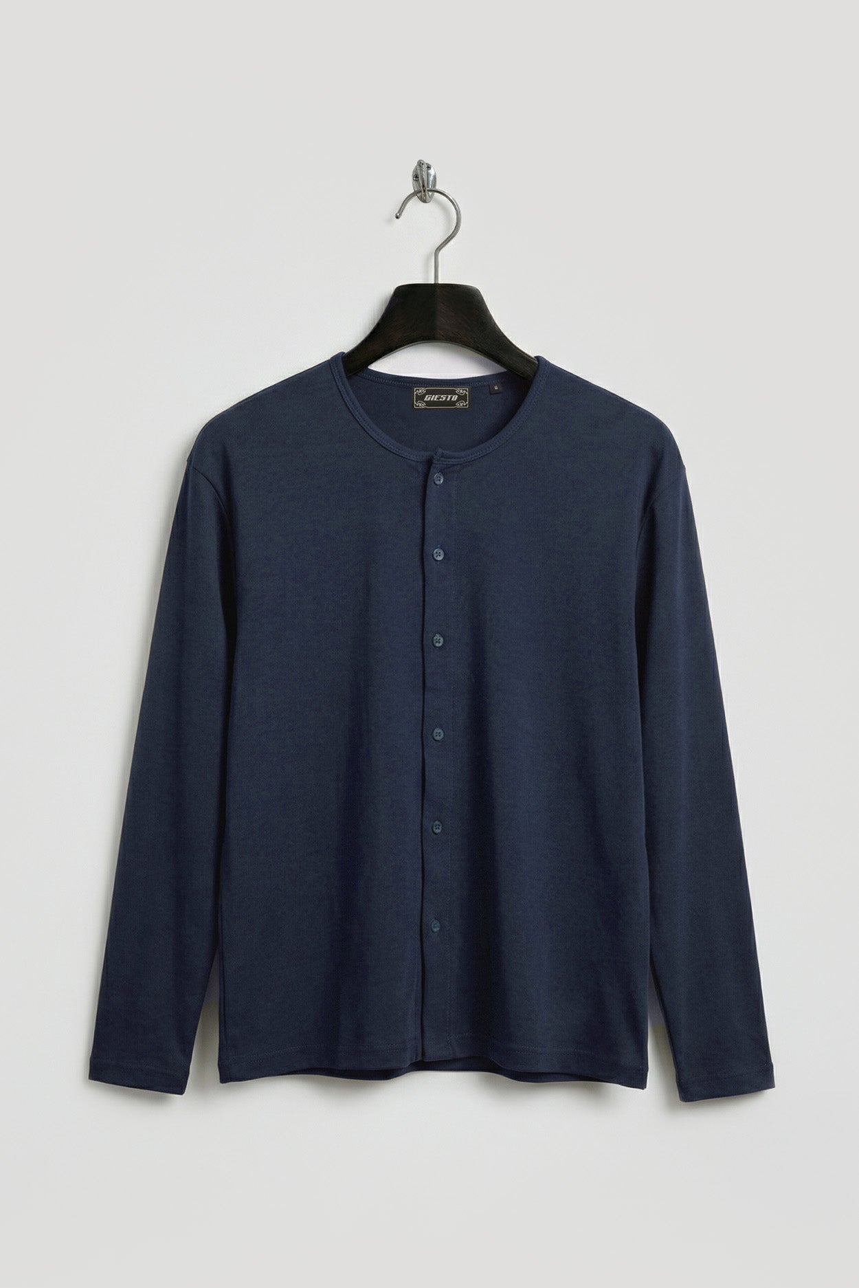 DRAPED KNIT NAVY SHIRT