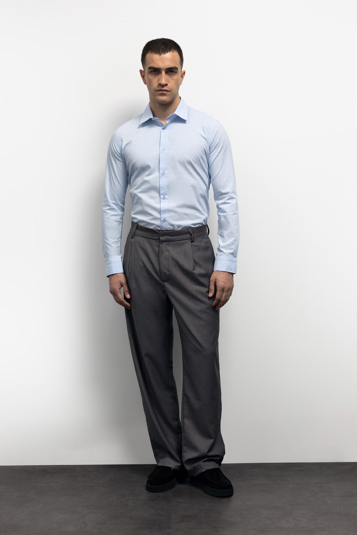 DAR KESİM POPLİN GÖMLEK - AÇIK MAVİ - GÖMLEK