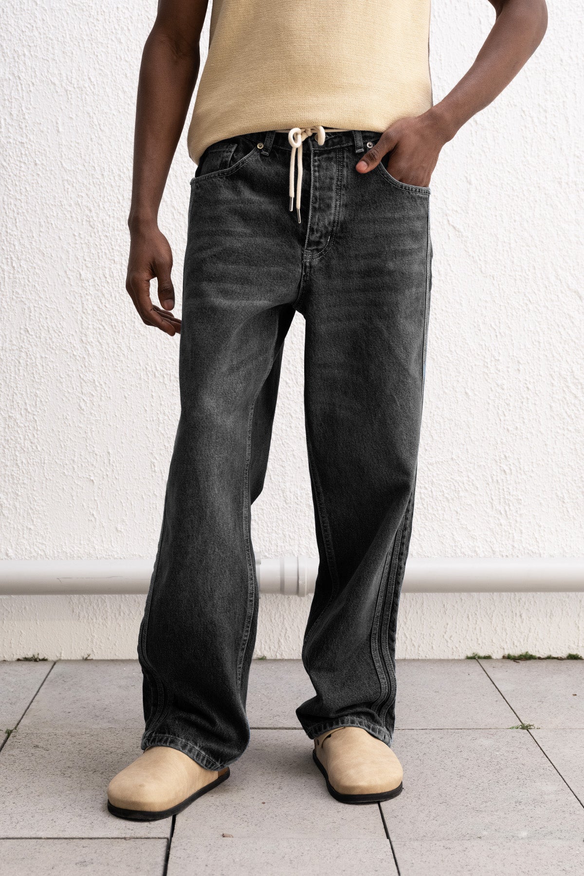 Lace-Up Regular Fit Anthracite Jeans