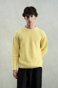 LOOSE-FIT TEXTURED RIBBED YELLOW KNITTED SWEATER
