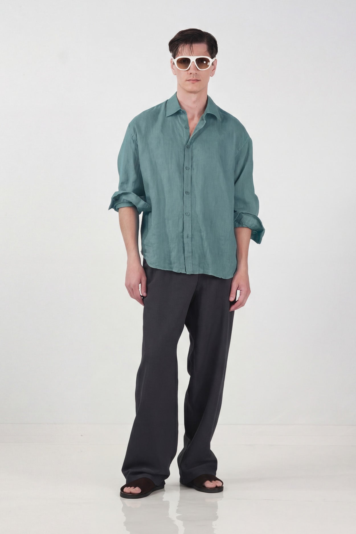 100% LINEN OVERSIZED EMERALD GREEN SHIRT