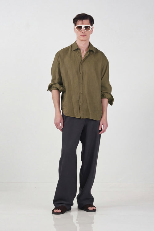 100% LINEN OVERSIZED KHAKI SHIRT