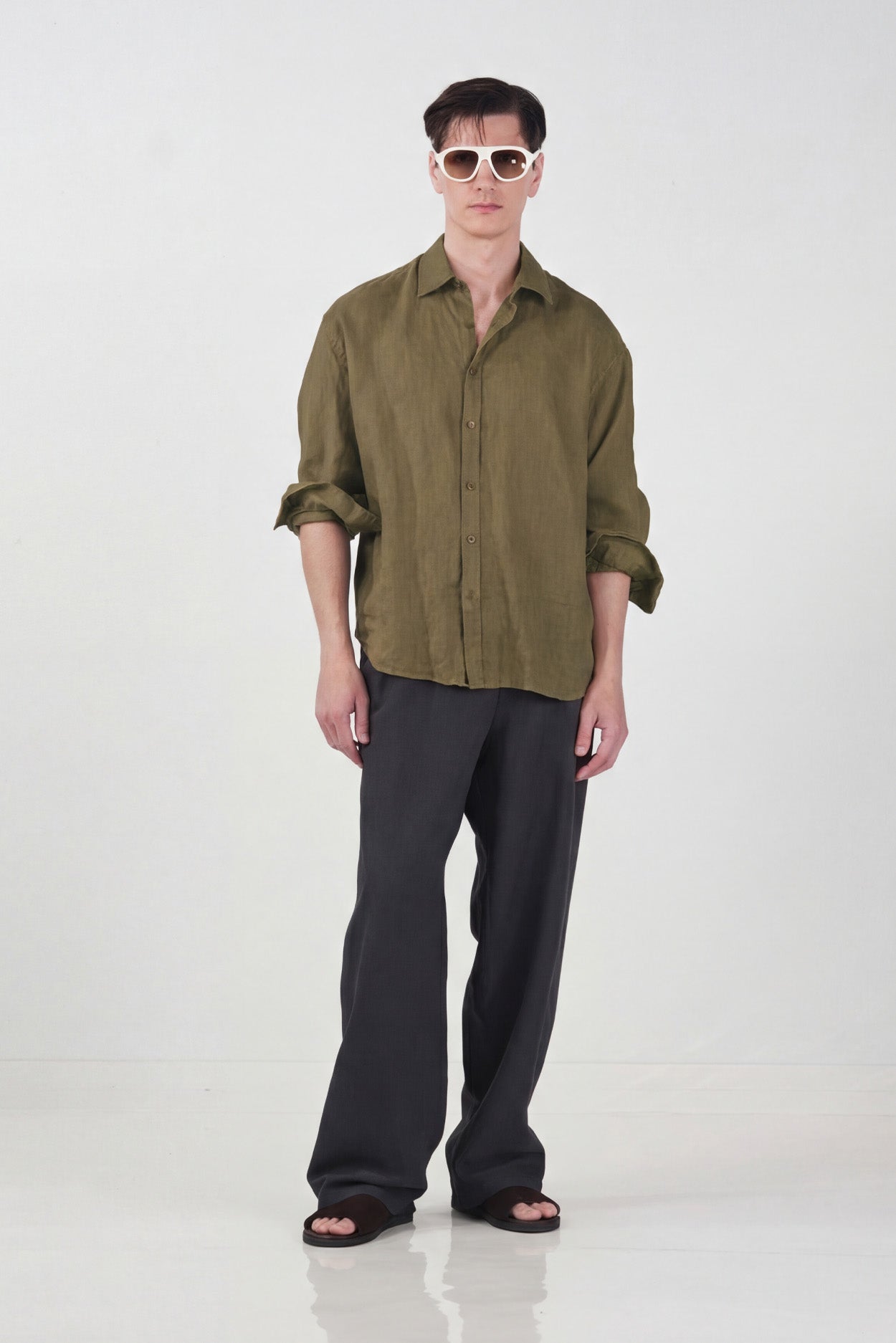 %100 KETEN OVERSIZE HAKİ GÖMLEK