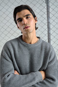 OVERSIZED TEXTURED CORDUROY GREY TRIO SWEATER