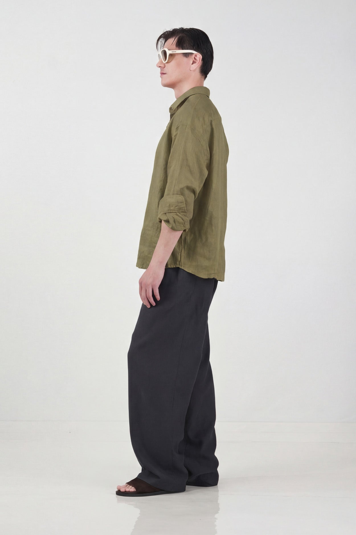 %100 KETEN OVERSIZE HAKİ GÖMLEK