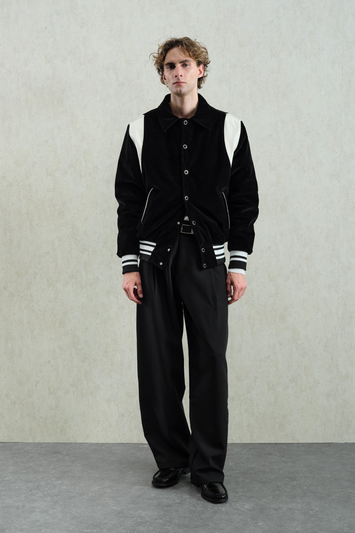 BLACK VELVET VARSITY JACKET