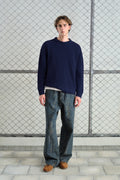 LOOSE FIT TEXTURED RIBBED NAVY KNITTED SWEATER