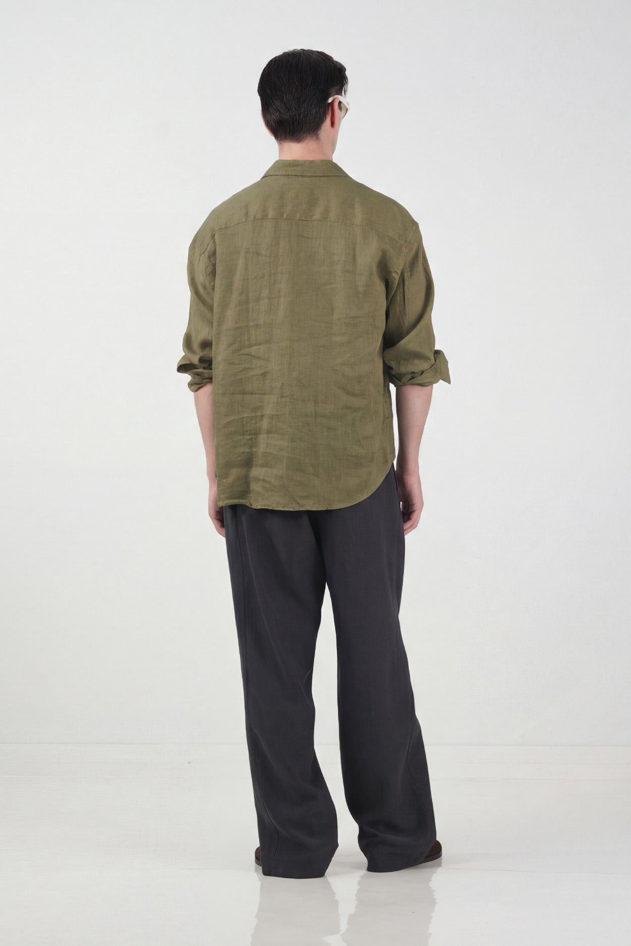 %100 KETEN OVERSIZE HAKİ GÖMLEK