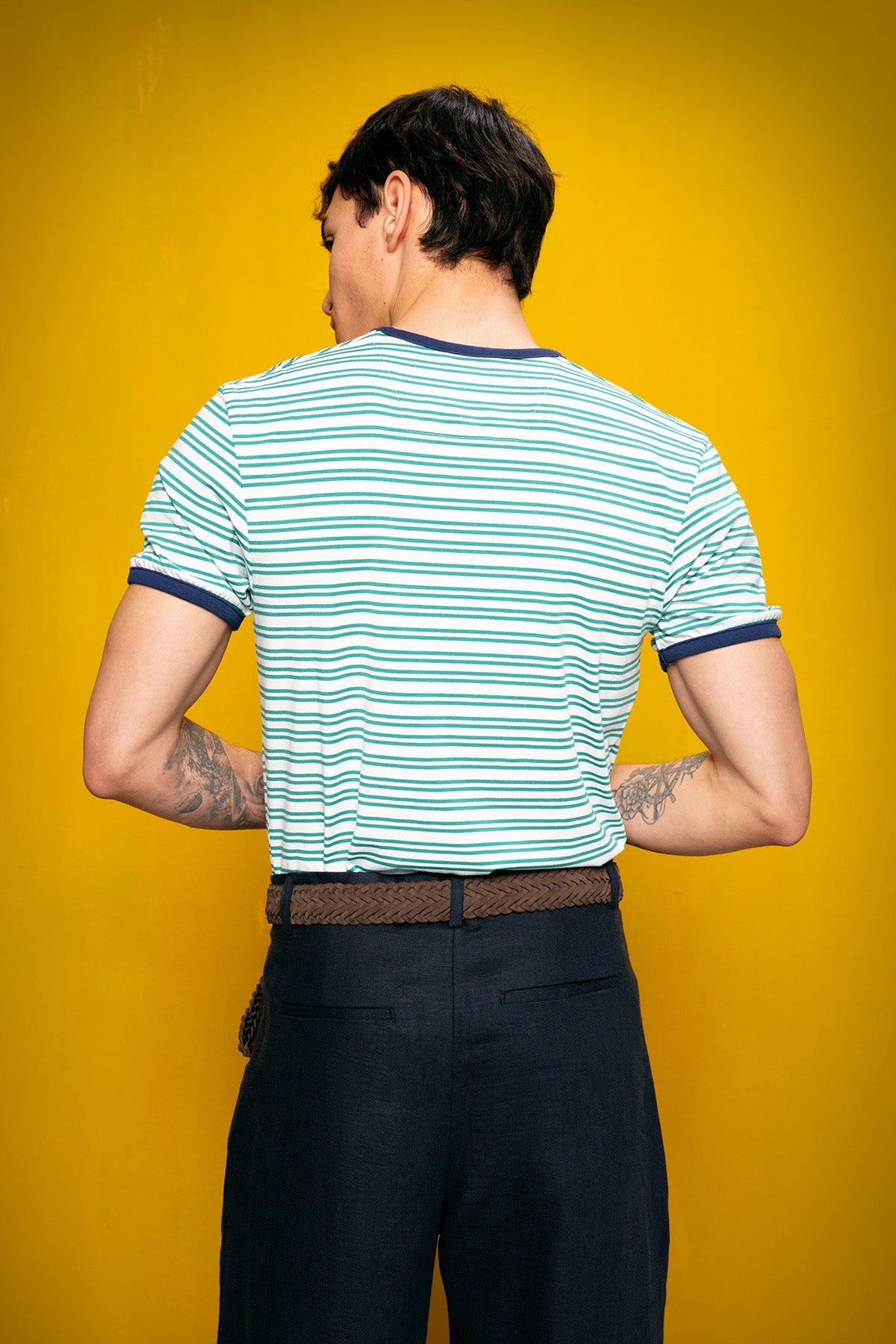 ÇİZGİLİ DAR KESİM YEŞİL T-SHIRT GIESTO