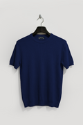 FİTİLLİ DOKULU LACİVERT TRİKO T-SHIRT