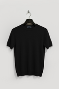 FİTİLLİ DOKULU SİYAH TRİKO T-SHIRT