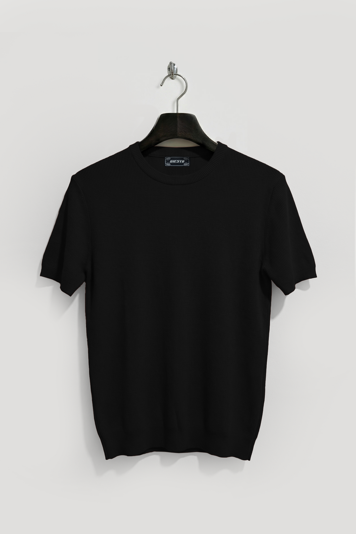 FİTİLLİ DOKULU SİYAH TRİKO T-SHIRT