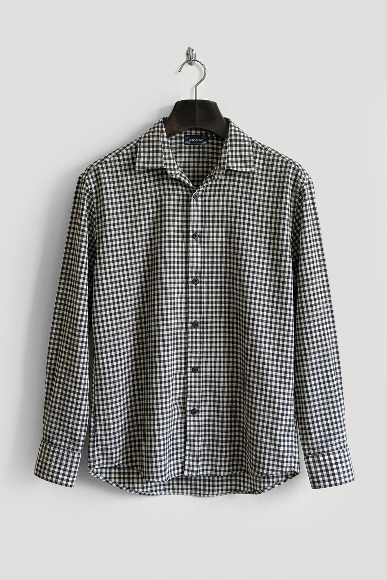 PLAID LONG SLEEVE BLACK SHIRT
