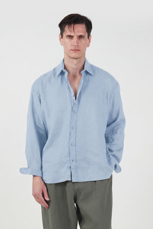 100% LINEN OVERSIZED BLUE SHIRT