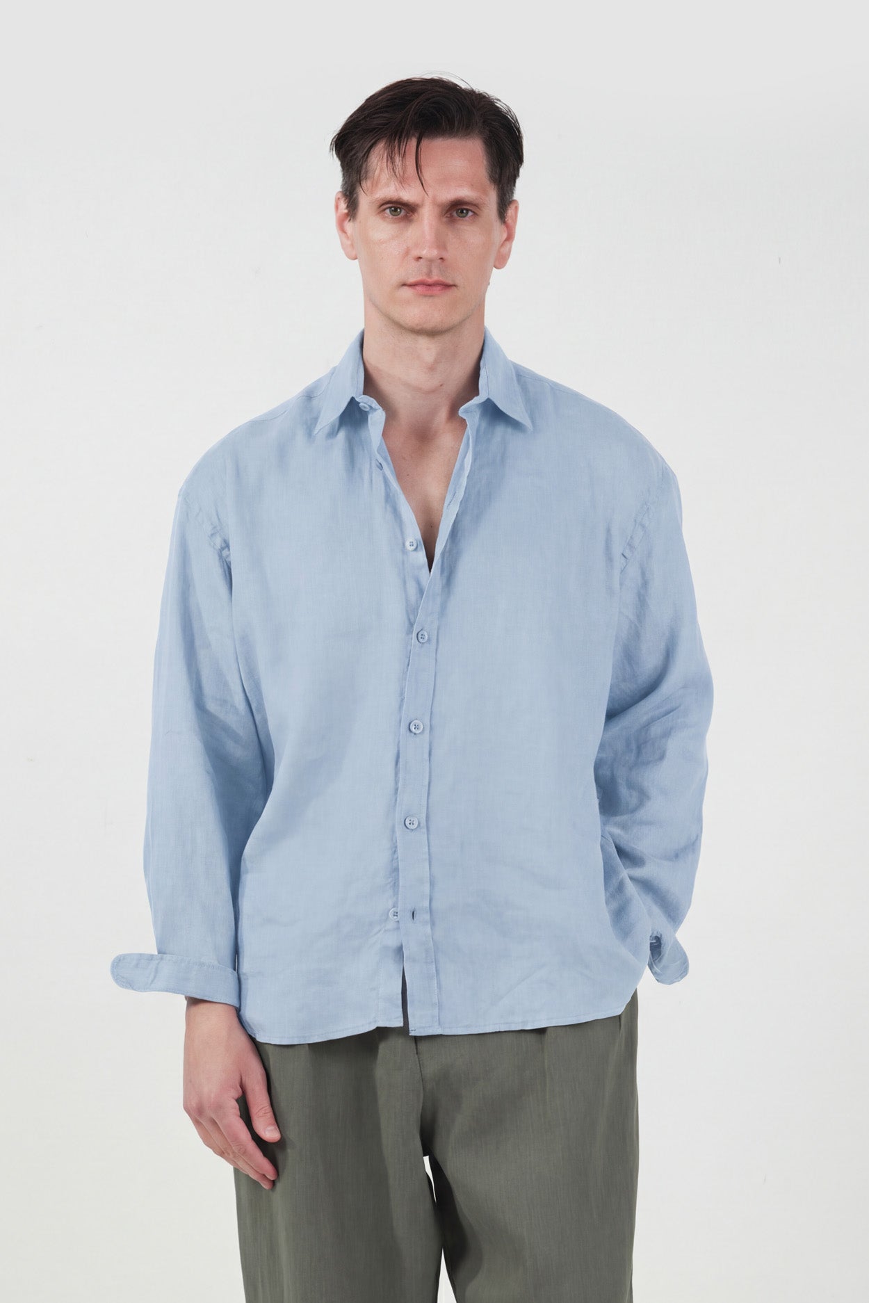 %100 KETEN OVERSIZE MAVİ GÖMLEK