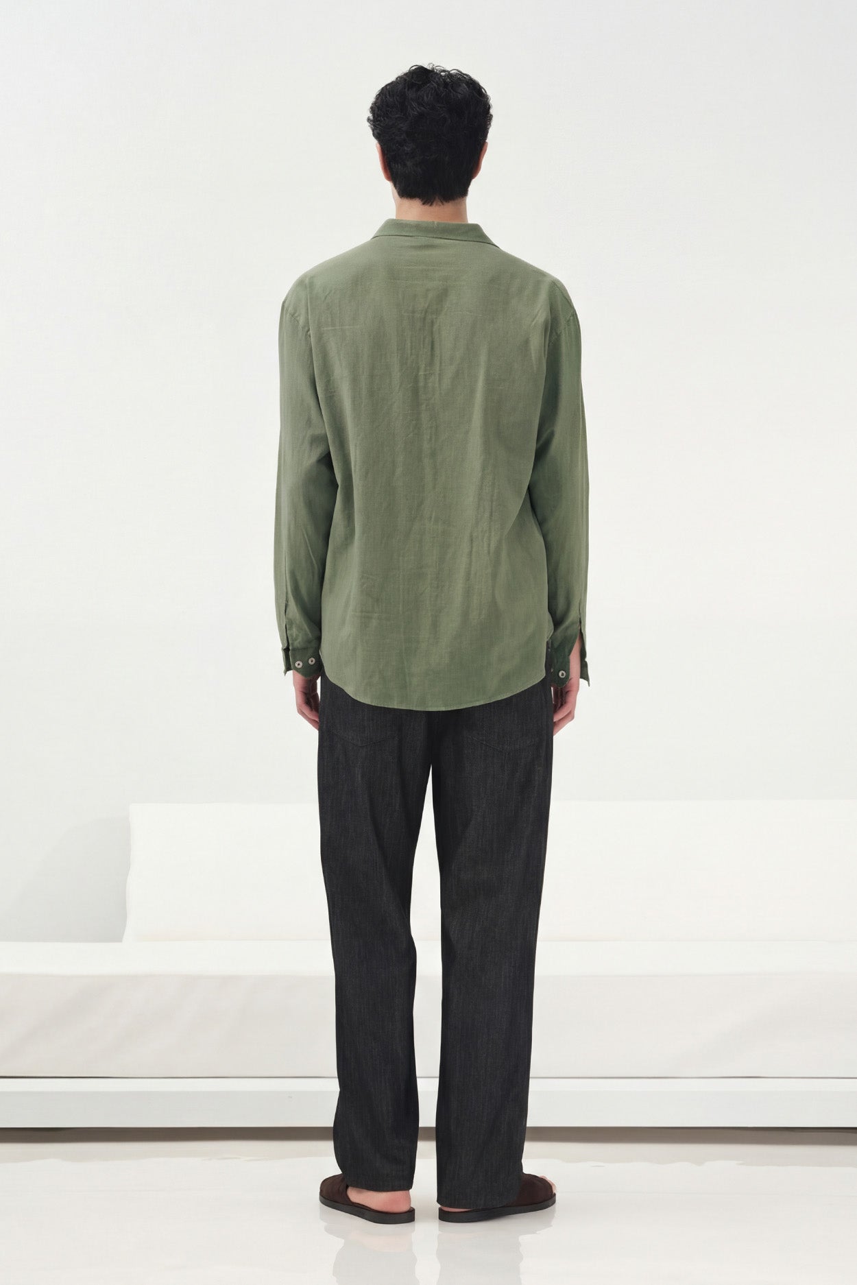 OVERSIZE DÖKÜMLÜ HAKİ FRESH KETEN GÖMLEK