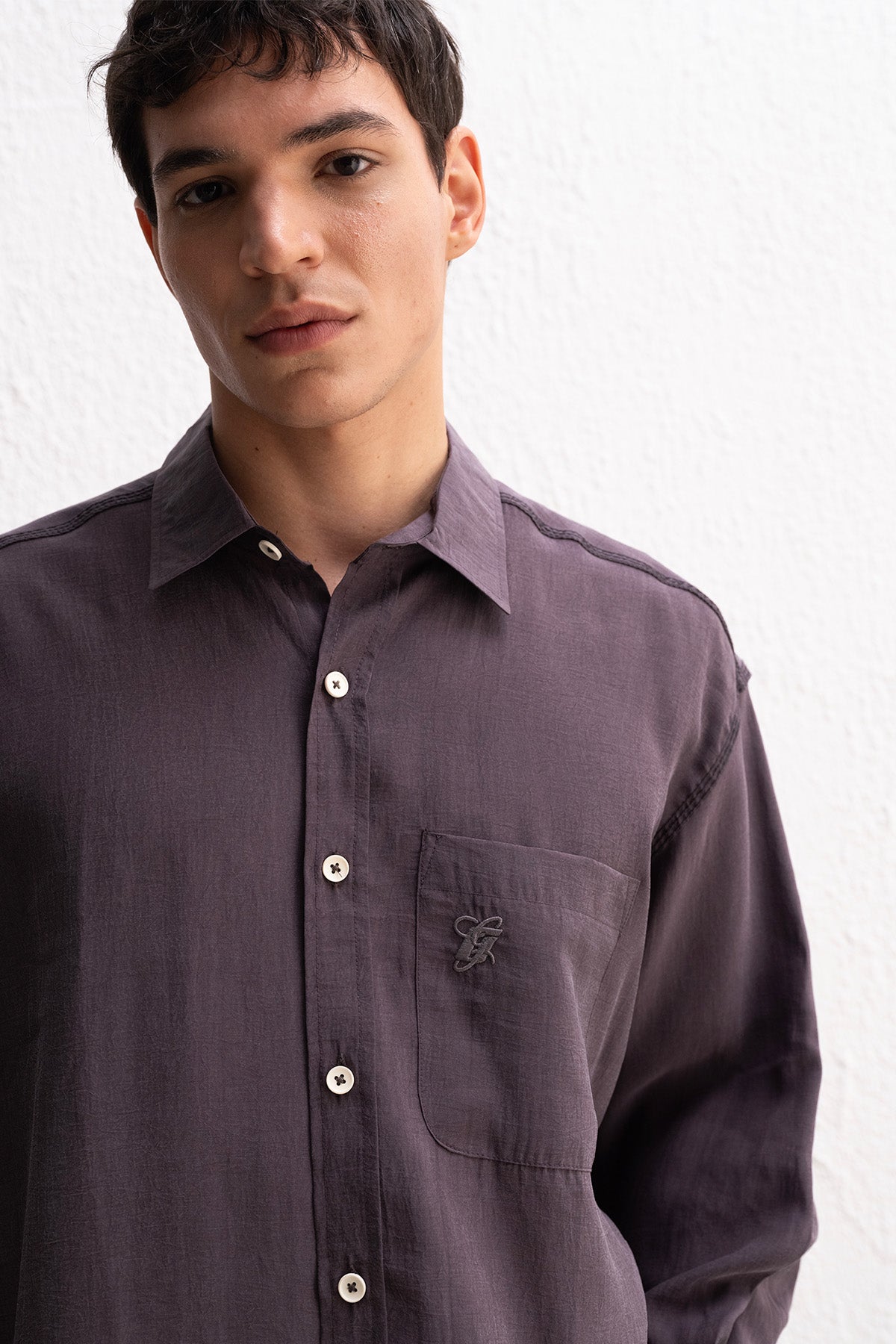 DRAPED OVERSIZE ANTHRACITE SHIRT
