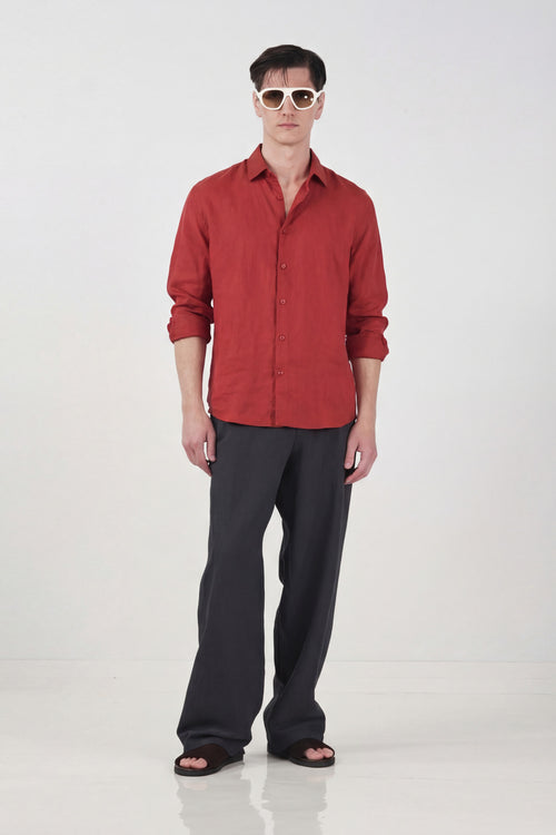 100% LINEN OVERSIZED BRICK SHIRT
