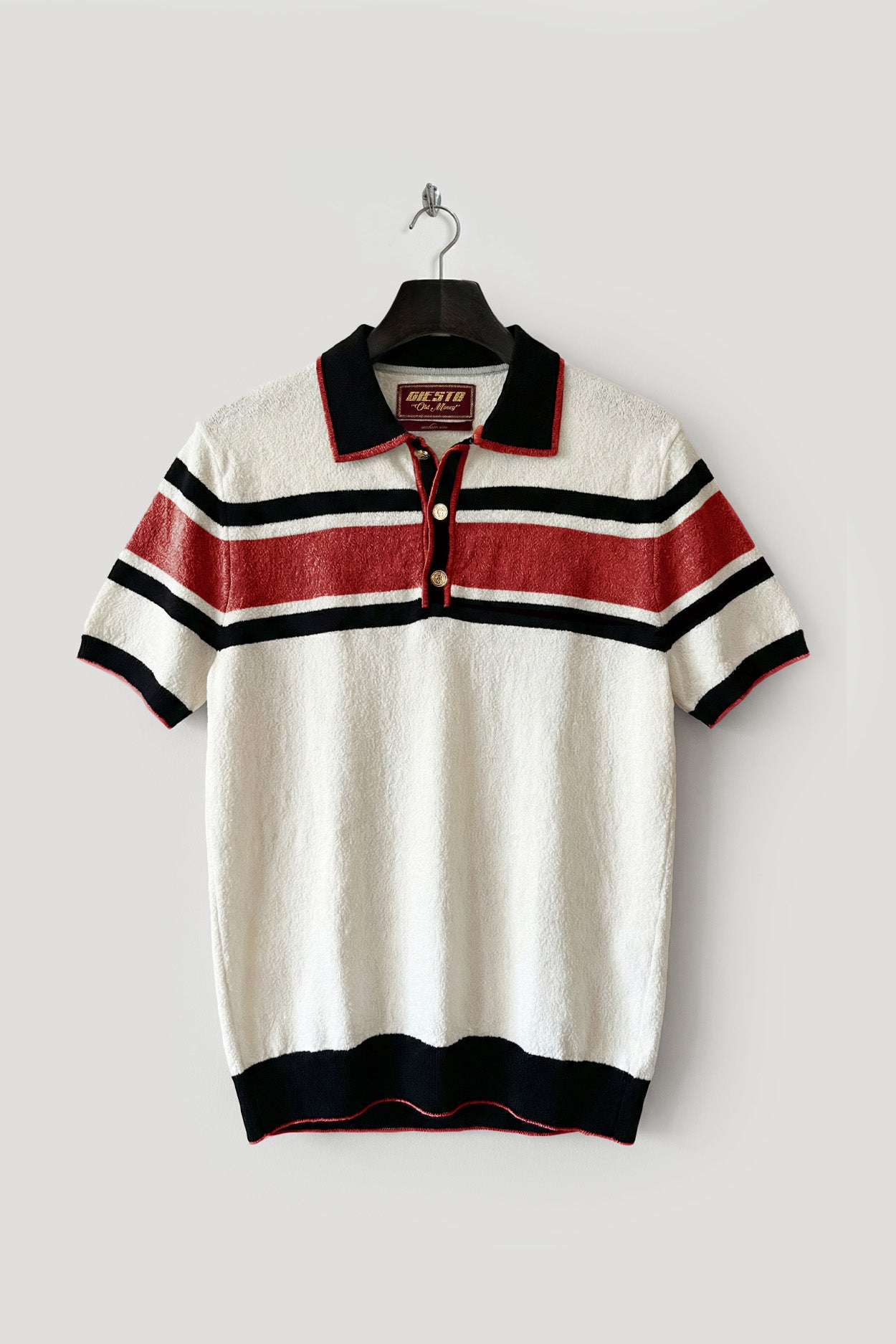 GOLD DÜĞMELİ ÇİZGİLİ POLO YAKA KIRMIZI TRİKO T-SHIRT