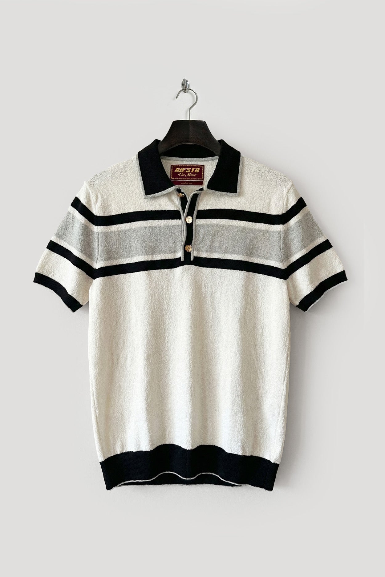 GOLD DÜĞMELİ ÇİZGİLİ POLO YAKA GRİ TRİKO T-SHIRT