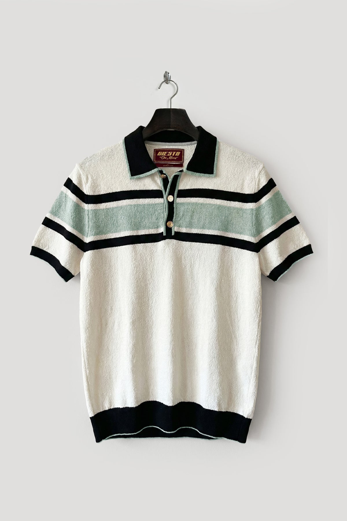GOLD DÜĞMELİ ÇİZGİLİ POLO YAKA YEŞİL TRİKO T-SHIRT · 2