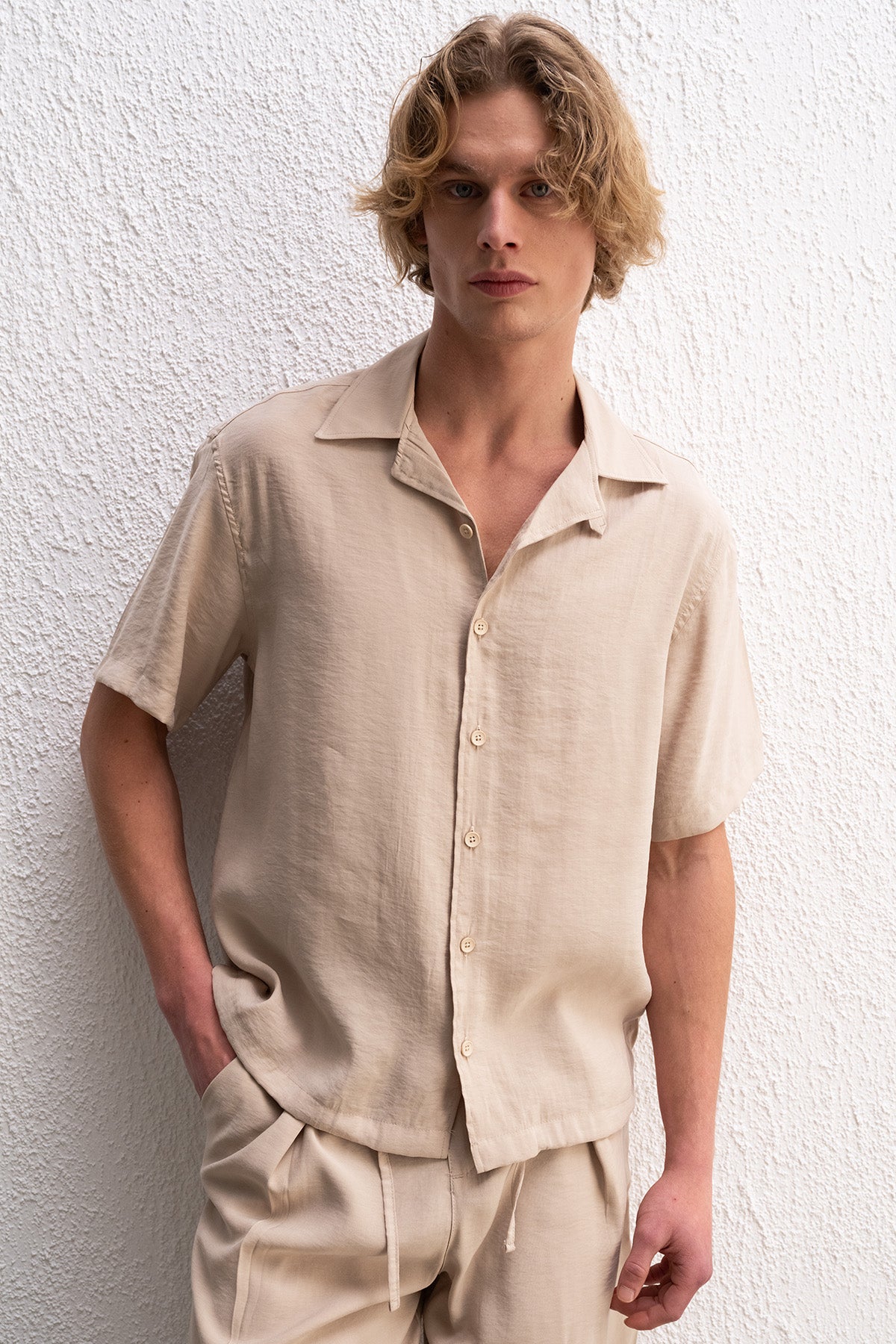 DRAPED LACED BEIGE SHIRT