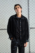 EFFECT VELVET COATED DENIM BLACK SHIRT
