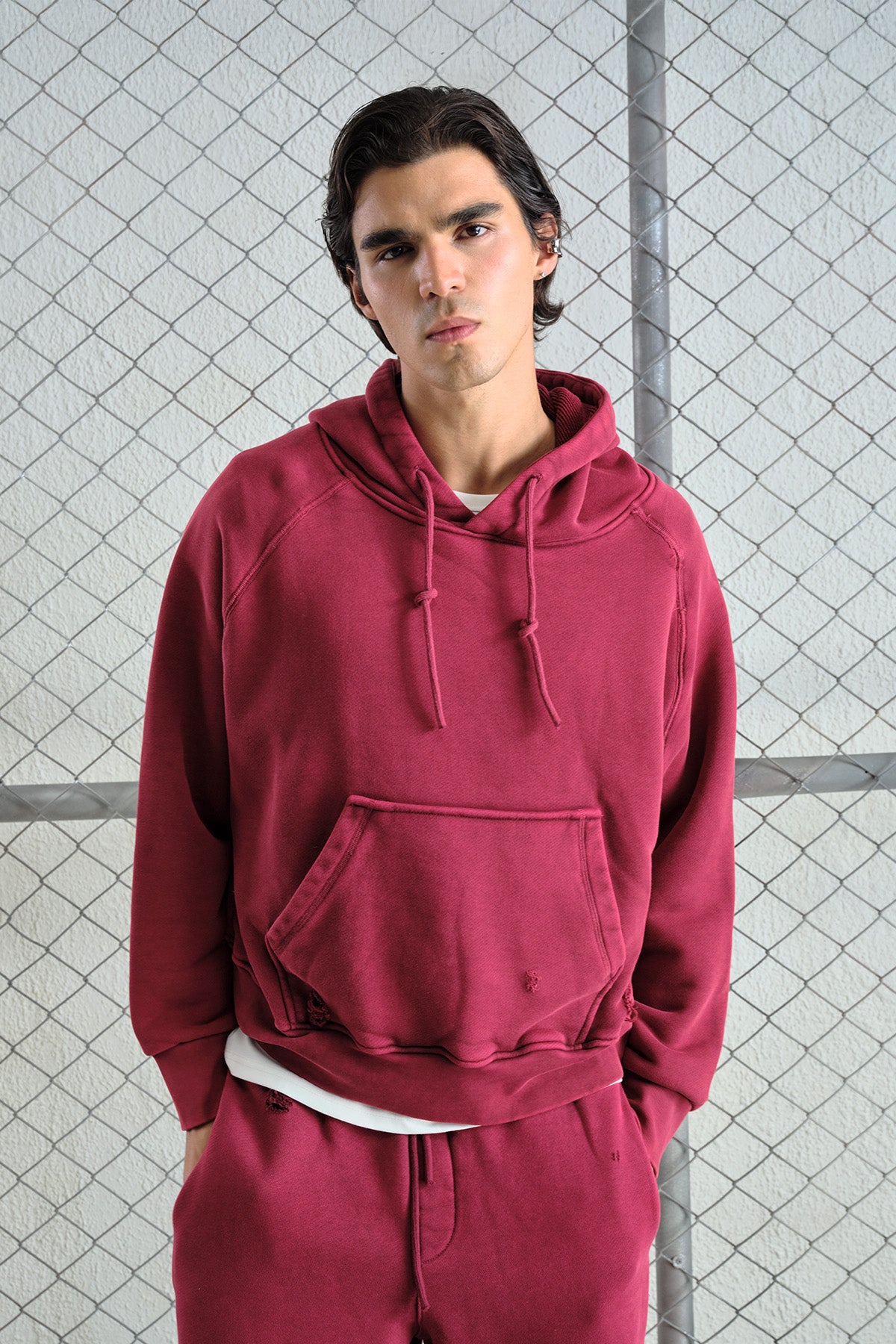 EFEKTLİ YIKAMALI BORDO SWEATSHIRT