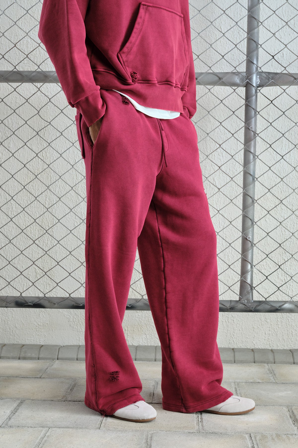 EFEKTLİ YIKAMALI JOGGER BORDO PANTOLON